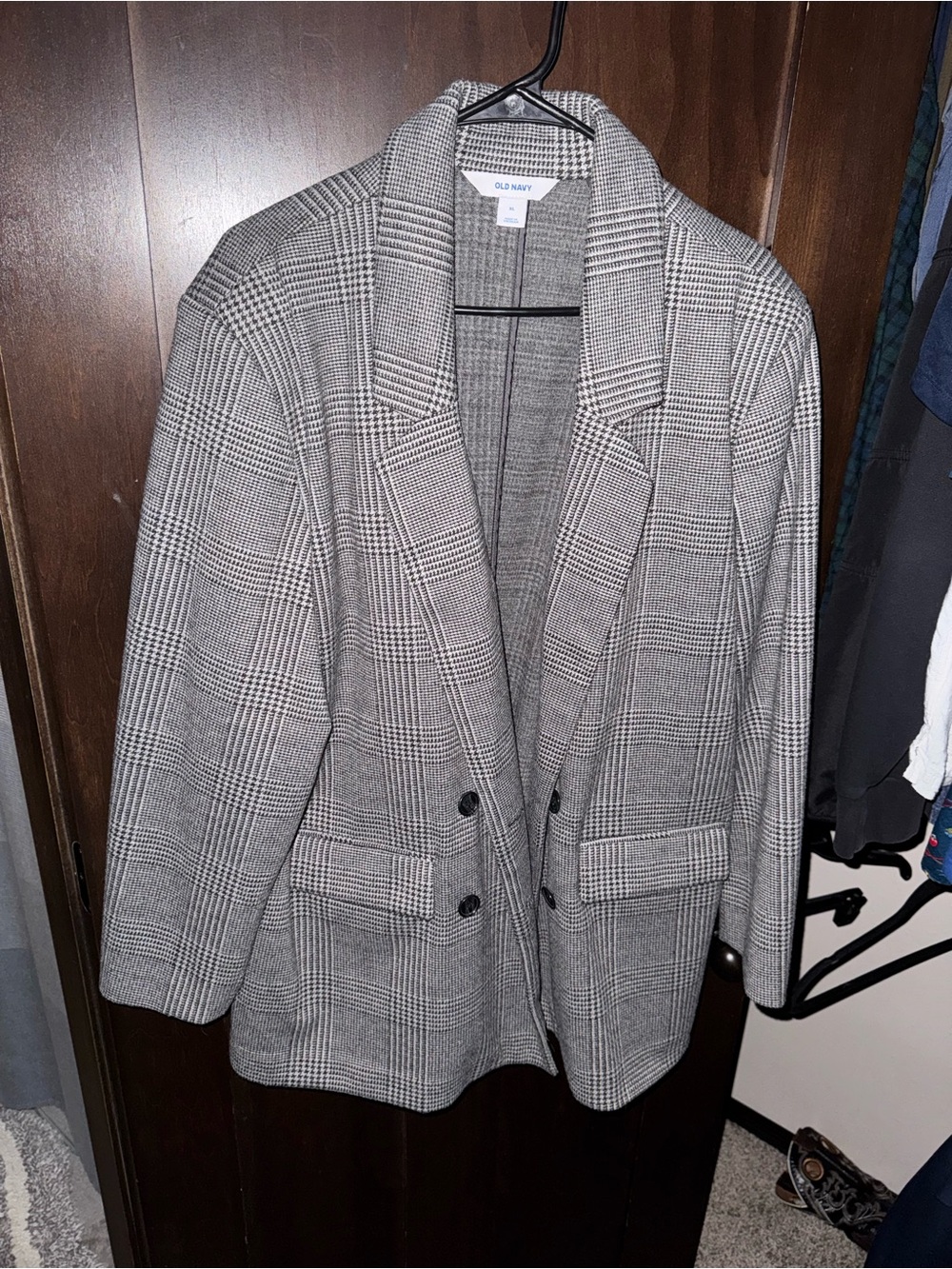 Old Navy Gray and Black Glen Plaid Double-Breasted Blazer